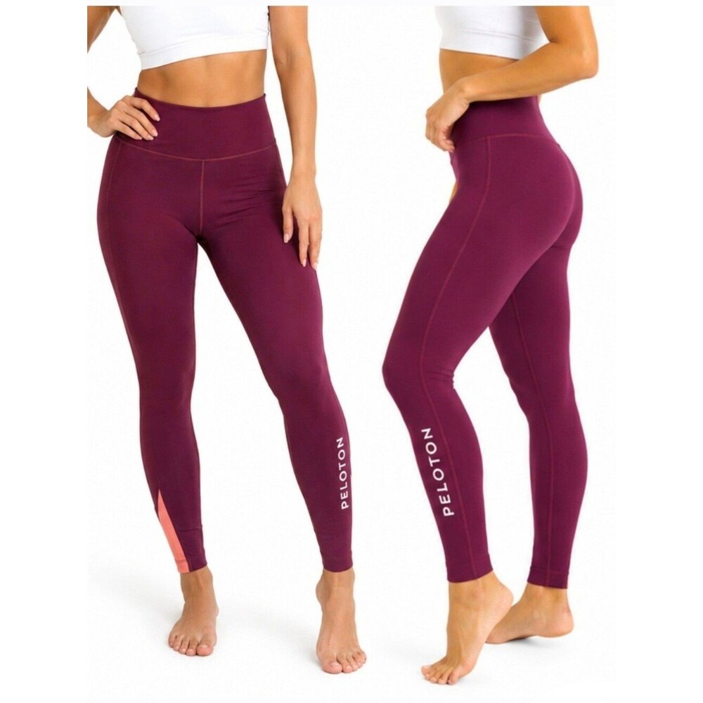 Peloton High Waist Burgundy Leggings Pink Accent Athletic Workout Yoga Pants S